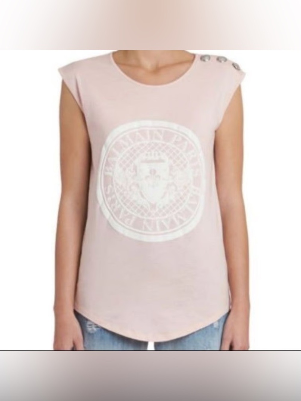 BALMAIN Paris light pink and white emblem tank top shirt 100% cotton size 34
